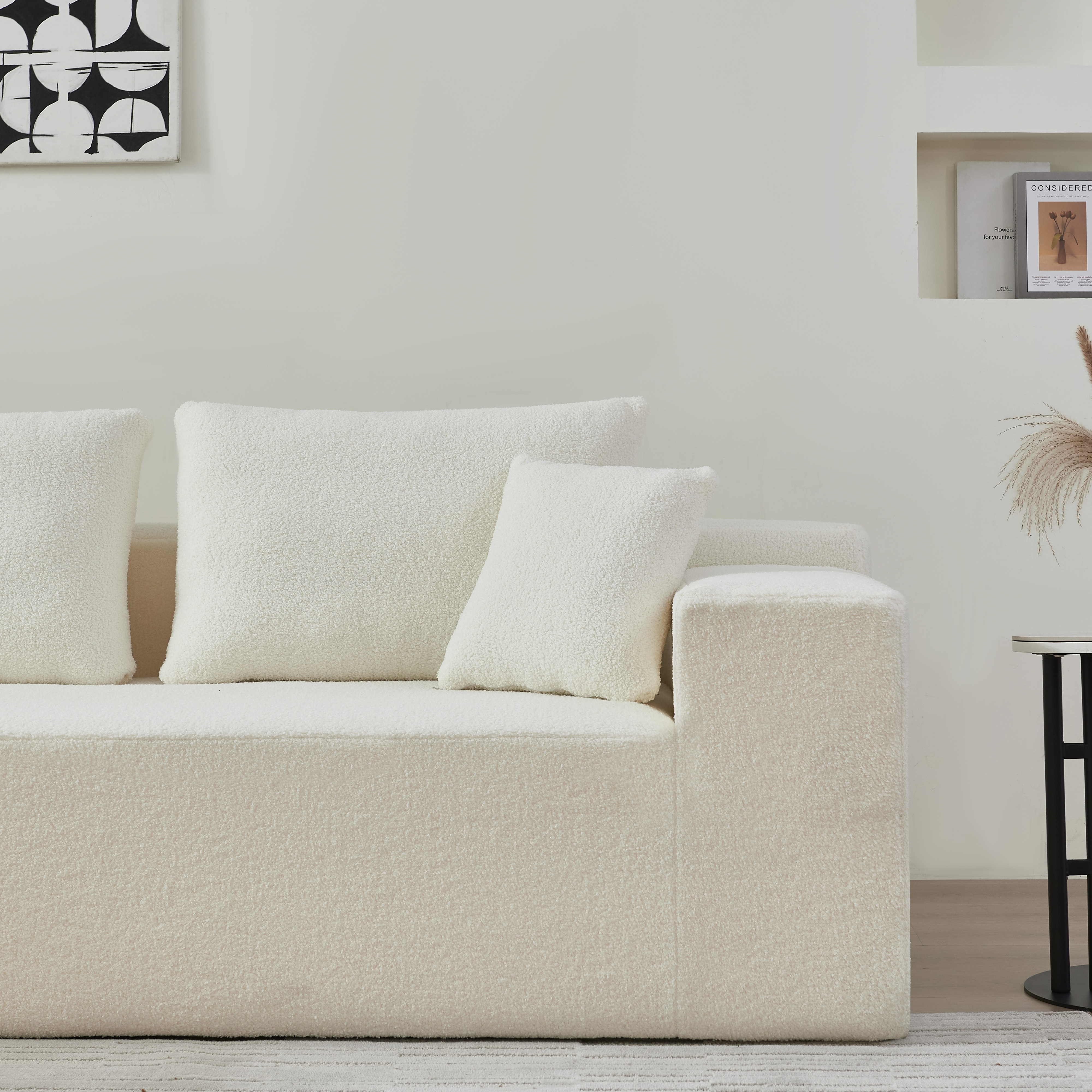 104.33" Sponge Sectional Sofa Couch for Living Room, L Shaped Modern Lamb Modular High Density Sponge Floor Sofa, Sherpa Fabric Sofa Couch with Chaise Lounge & Pillows, Upholstered Corner Cloud Couch 